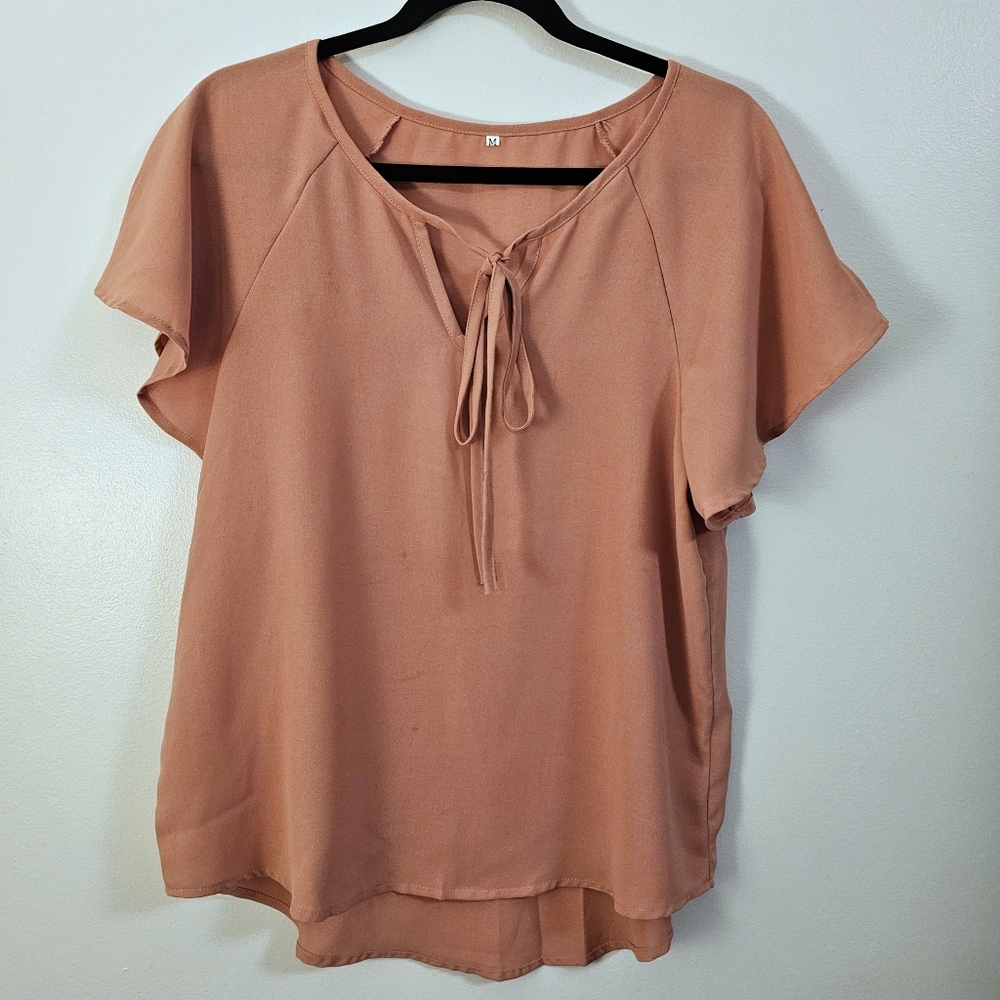 NWOT Flowy Peach Tie-Front Blouse